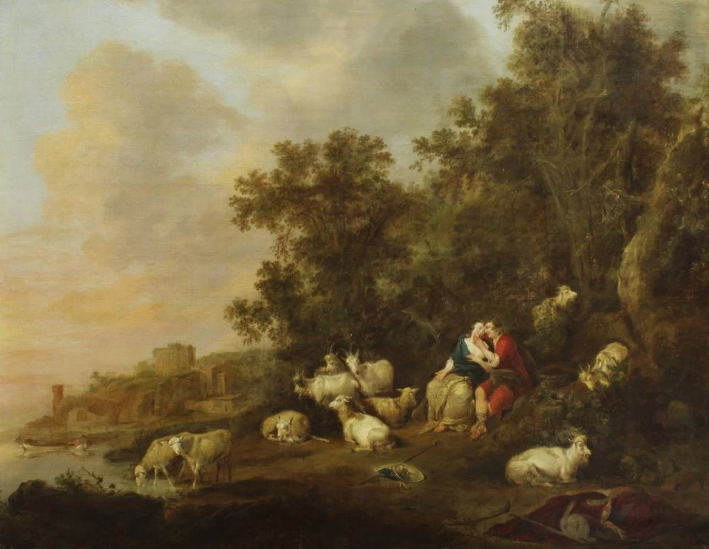 Paesaggio con coppia di pastori